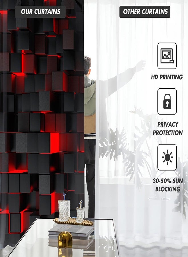 Kikiry Black and Red Curtains 42" W x 63" L Checkered Gothic Goth Dark Burgundy Plaid Abstract Modern Cool Funny Art Pattern Design Simple Living Room Bedroom Window Drapes Treatment Fabric 1 Pair - Image 3